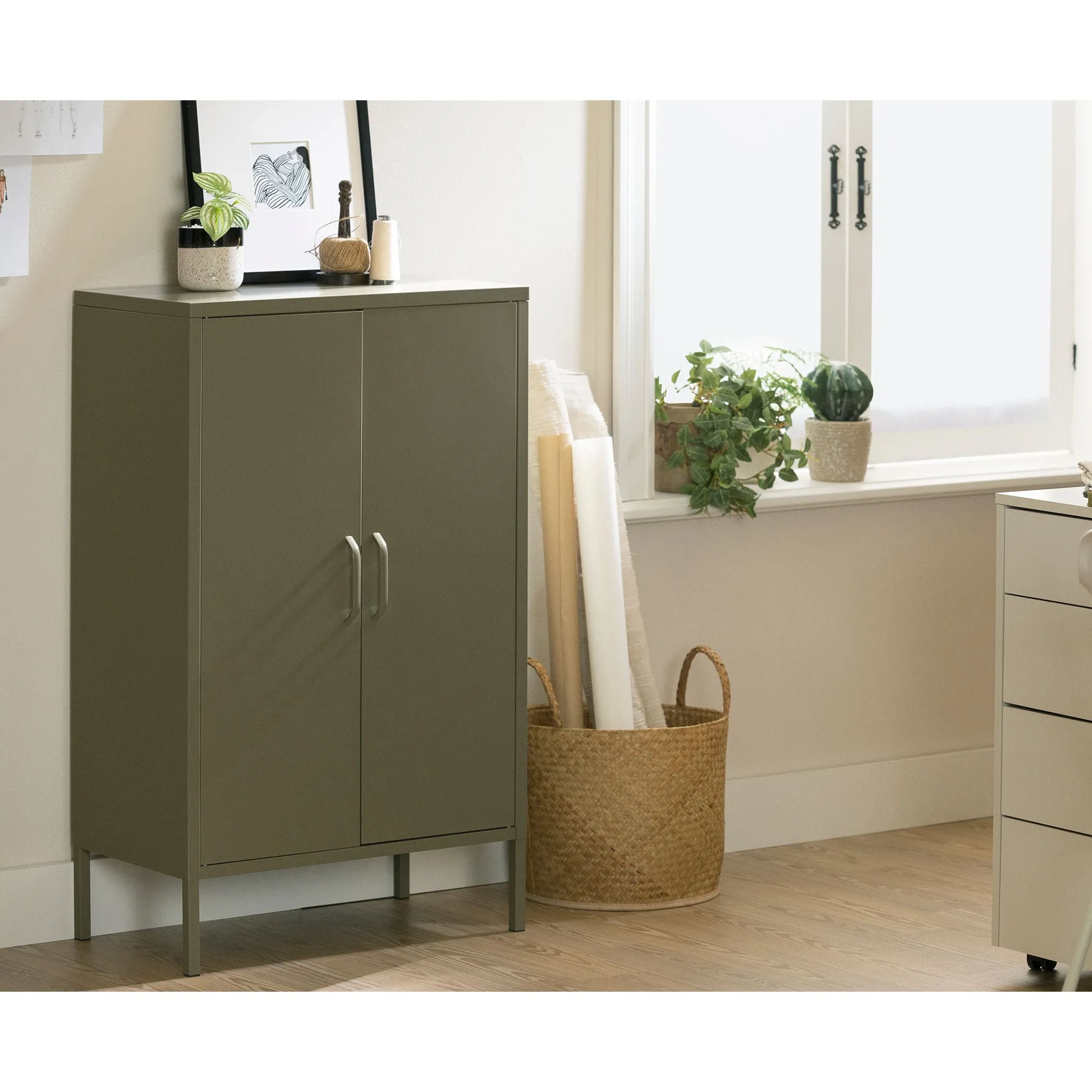 South Shore Meuble de rangement avec 2 portes en métal - Crea Vert olive