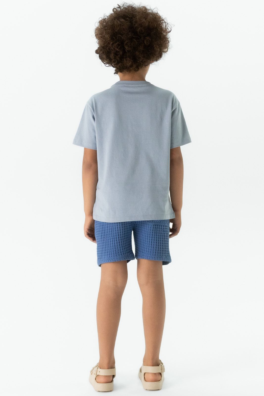 Blauwe pull on short met wafelstructuur