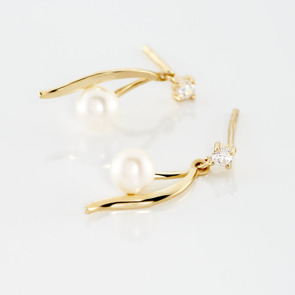 Boucles D'oreilles Pendantes Orientale Or Jaune Perle De Culture