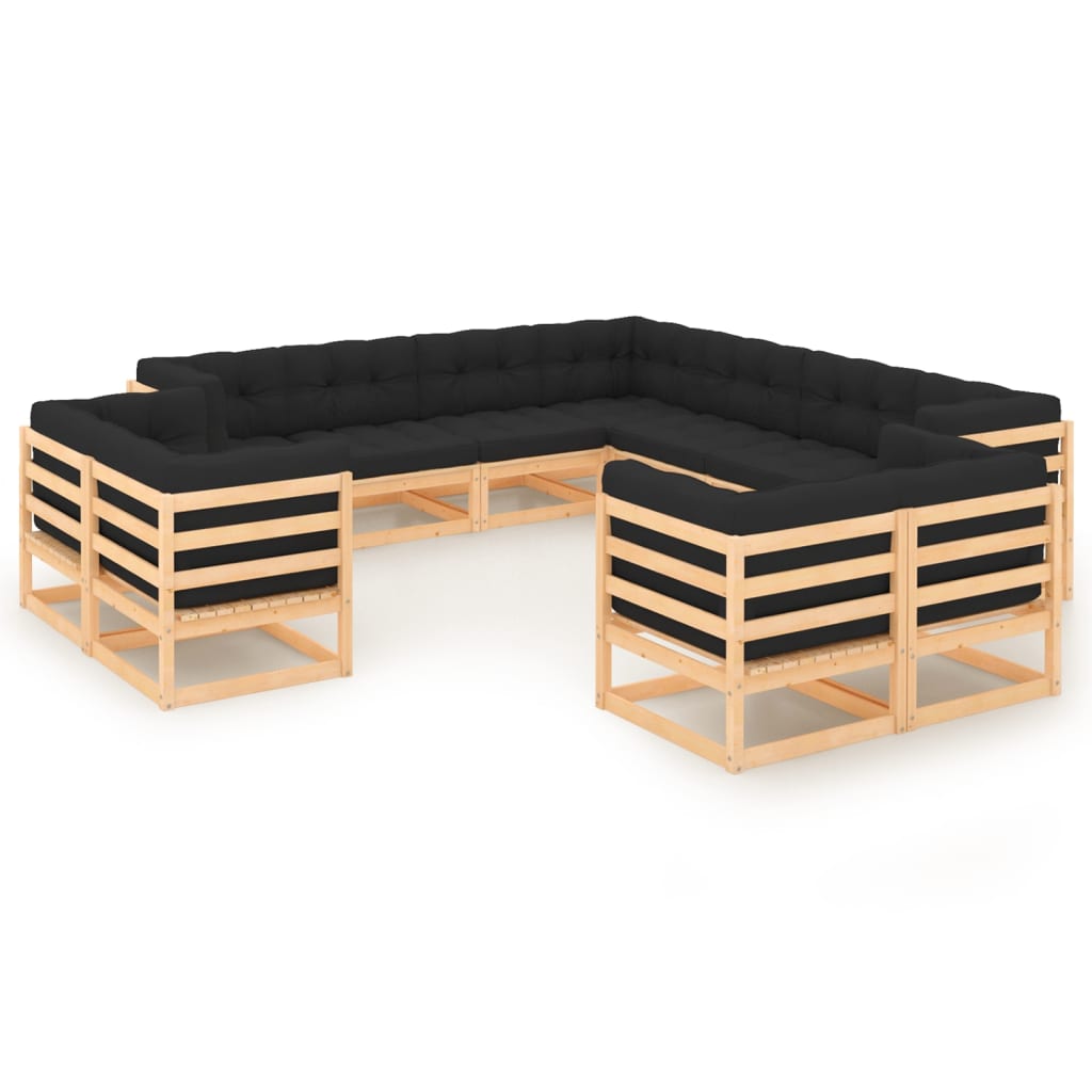 Salon de jardin meuble d'extérieur ensemble de mobilier 11 pièces avec coussins anthracite pin massif