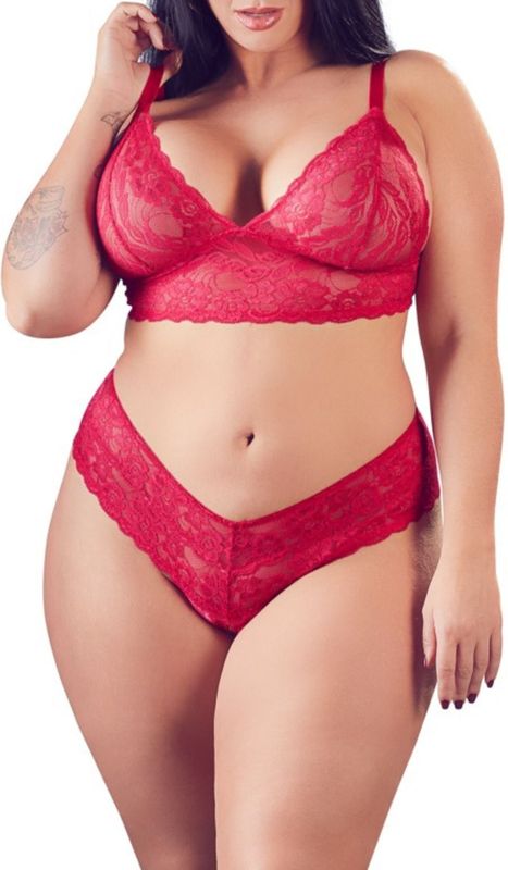Cottelli - Kanten BH-set - Rood - Plus Size