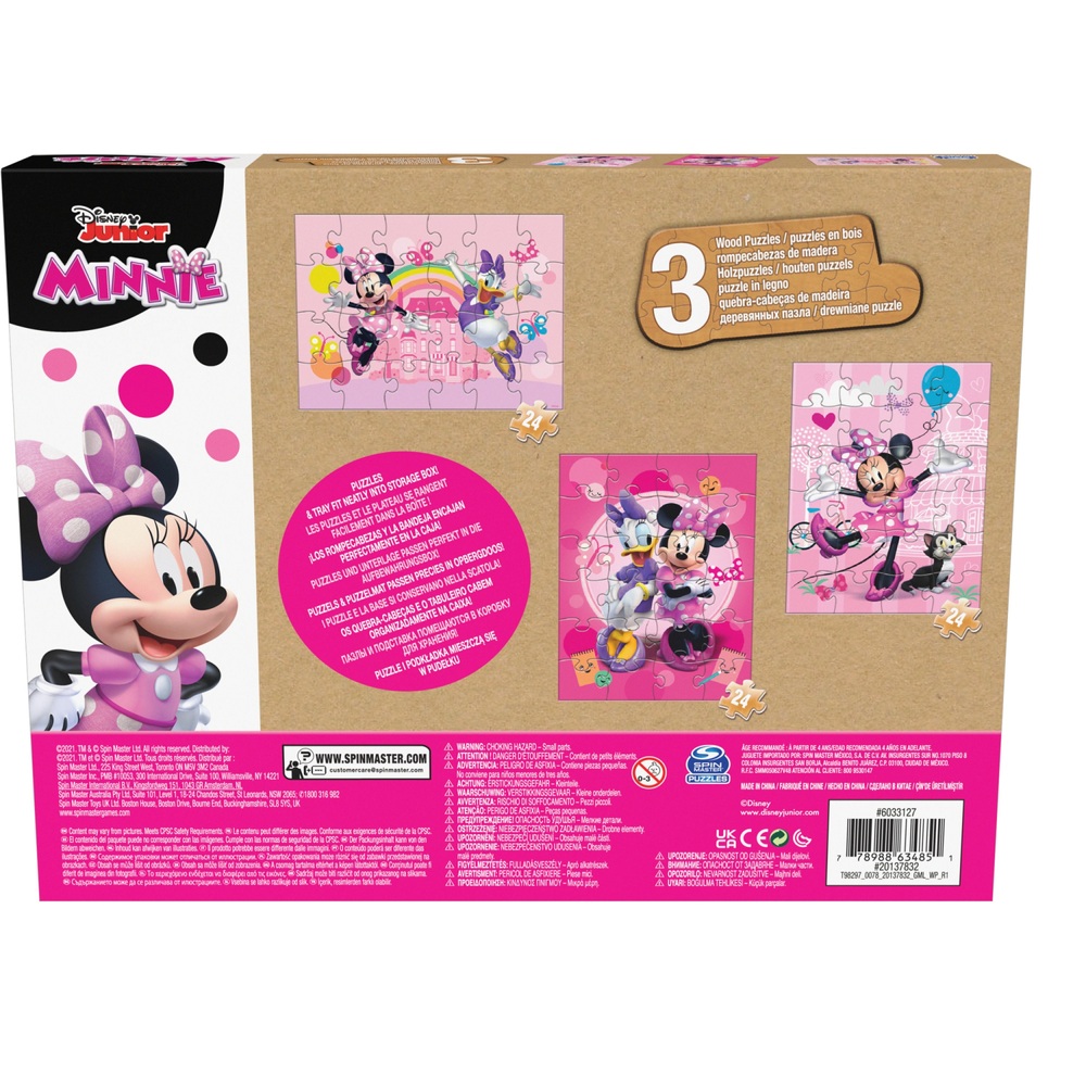 Minnie Maus Holzpuzzles, 3er-Pack in Holzaufbewahrungsschale, Sortiment