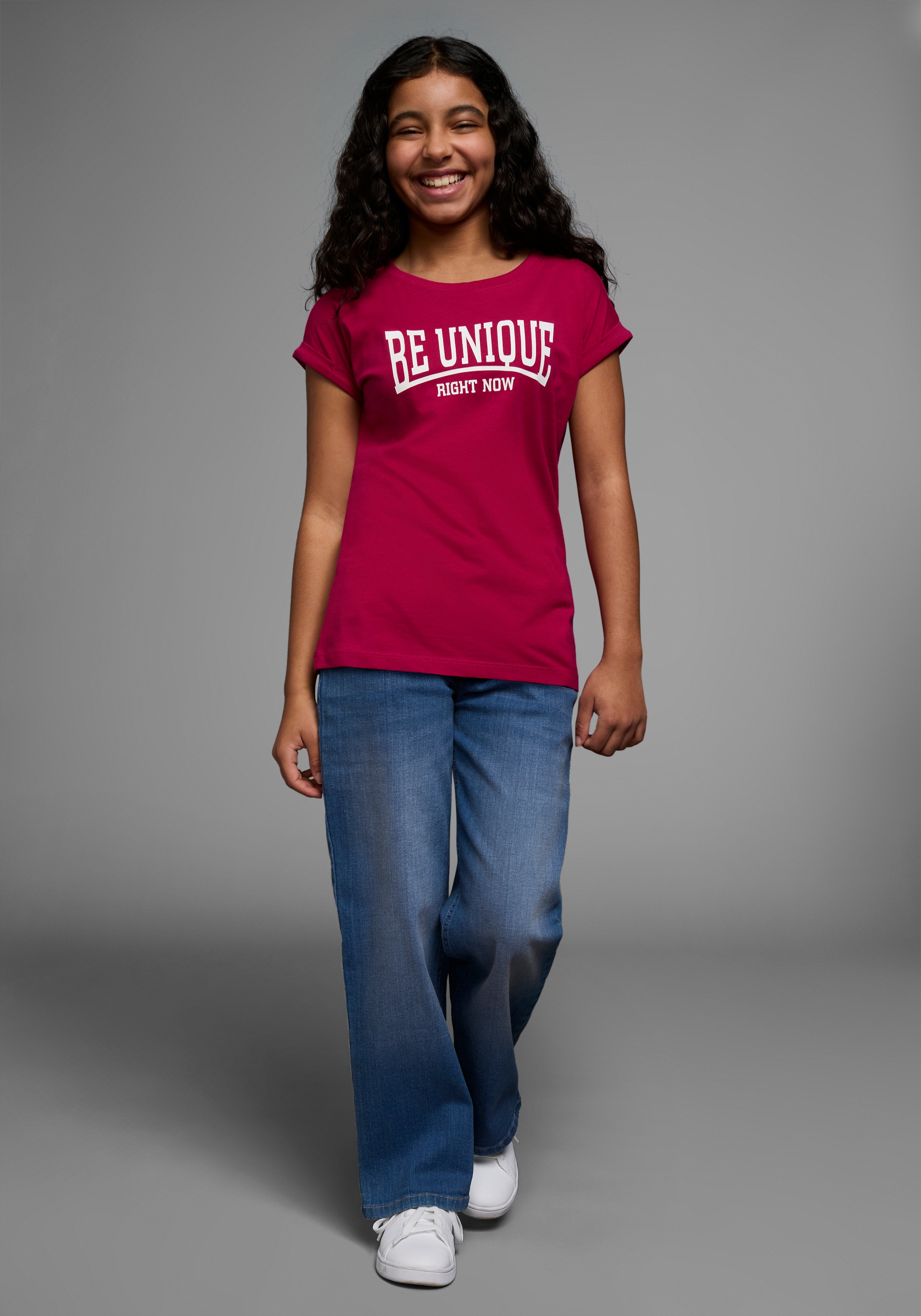 KIDSWORLD T-Shirt »Be unique - right now«, kurzärmelig,  bedruckt,  Rundhalsausschnitt