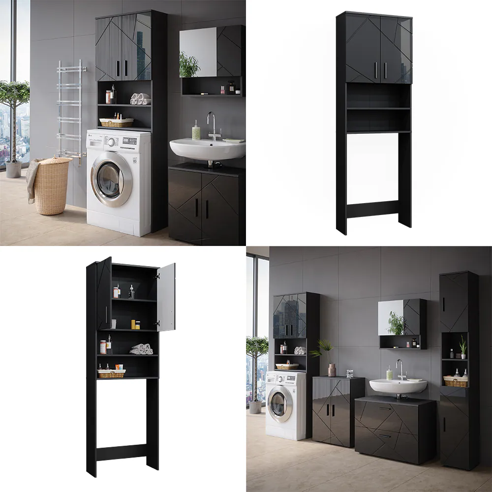 Vicco Waschmaschinenschrank Irma Anthrazit Hochglanz 64 x 191 cm Badezimmer