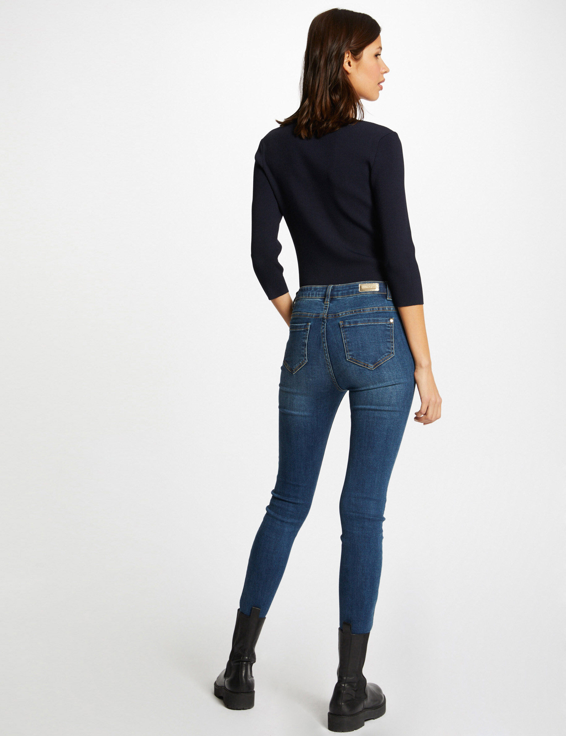 Pull manches 3/4 avec boutons marine femme - marine