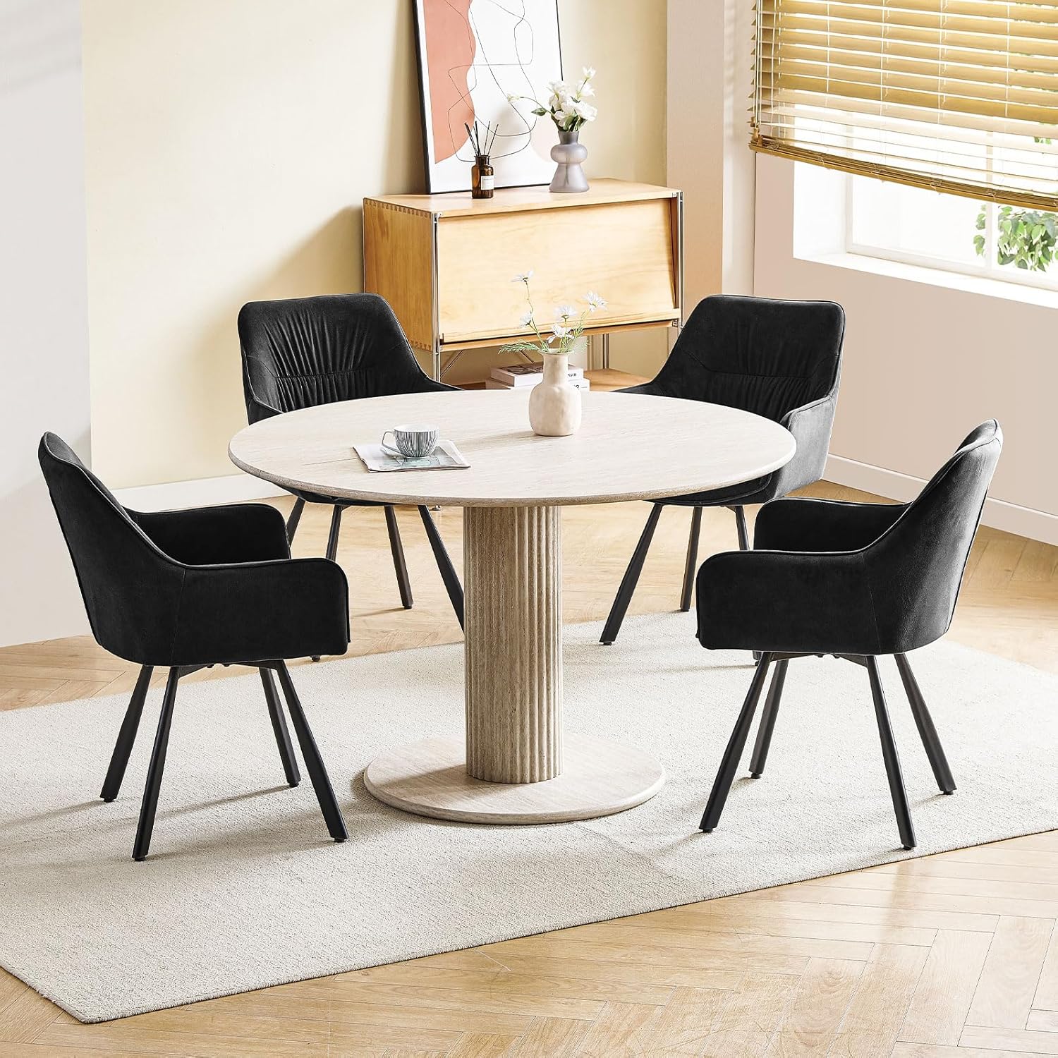 Esszimmerstuhl 6er Set drehbar, Armlehnstuhl drehbar 360°,Moderner Polsterstuhl Stuhl Samt, Stühle für Esszimmer,Küchenstuhl für Wohnzimmer, Arbeitszimmer,Schlafzimmer,Schwarz