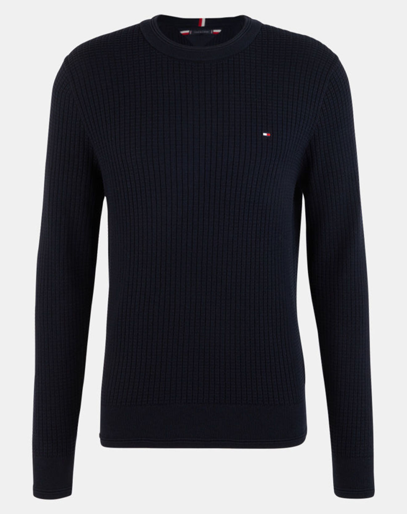 Tommy Hilfiger Pull Grid Structure col rond bleu marine