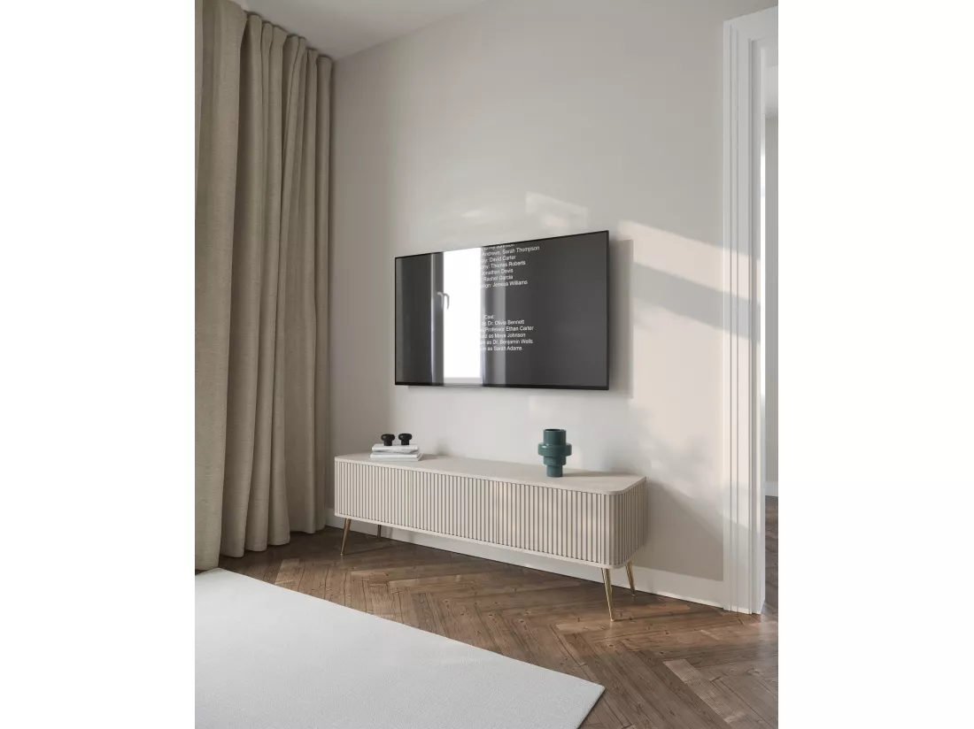 Meuble TV à 3 portes - 163 cm - grėge / doré - OVARLO