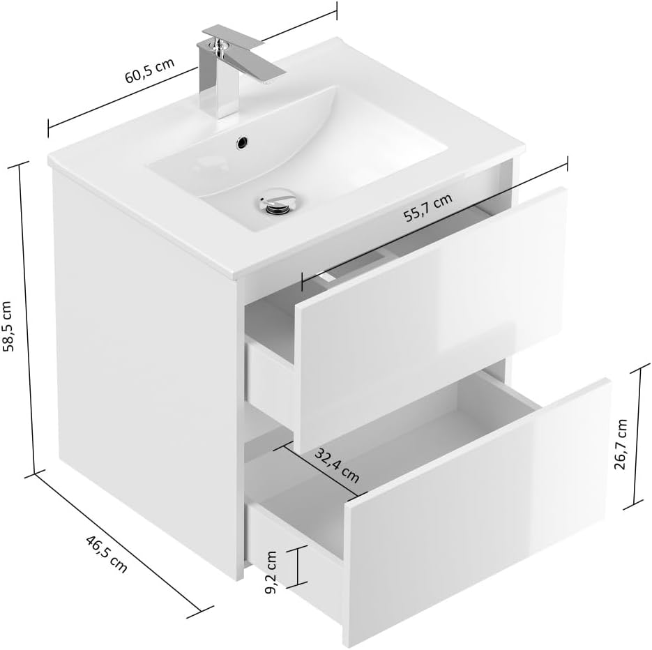 Magnolia Home Badmöbel Taifun & Waschtisch 60cm 2 Greifraum SoftClose Auszüge