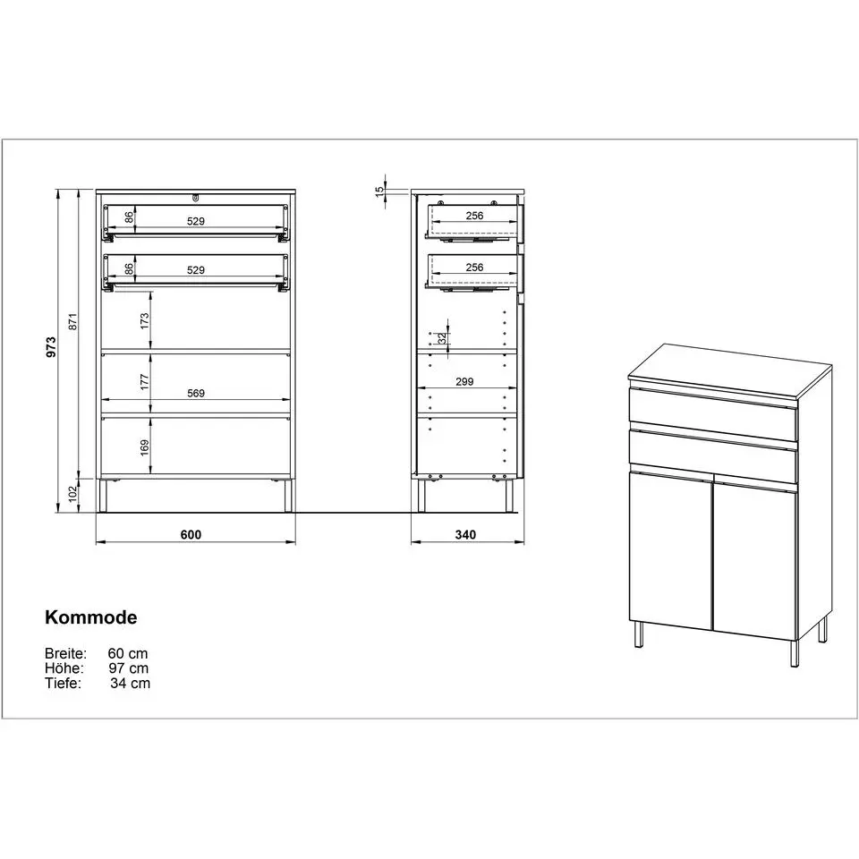 Badkamerkast Torres 60cm met 2 deuren & 2 lades - eikdecor/wit