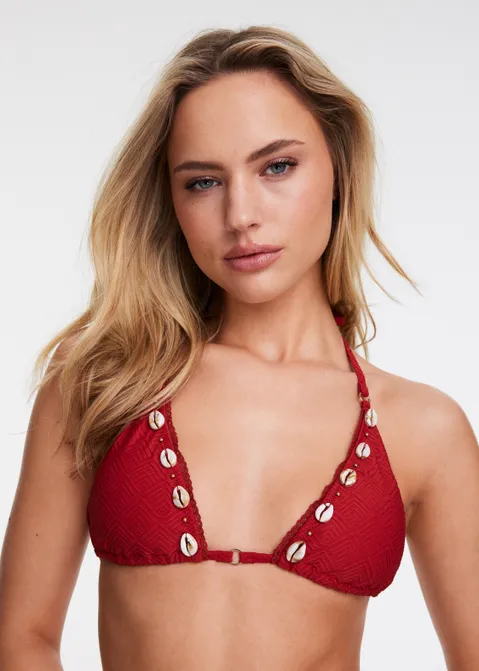 Triangel bikini top met schelpen rood (ROO.RS)