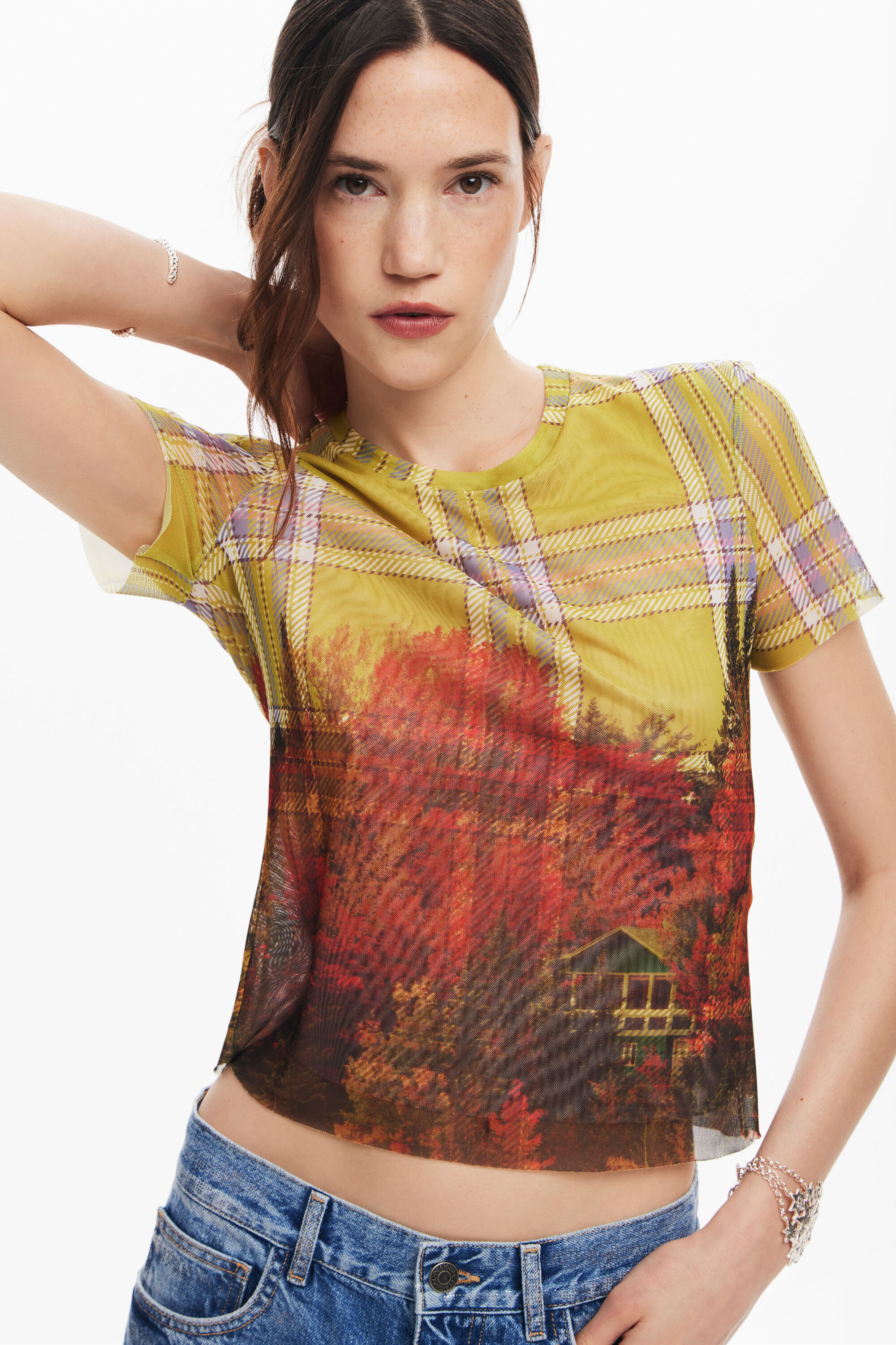 camiseta de tule estampada