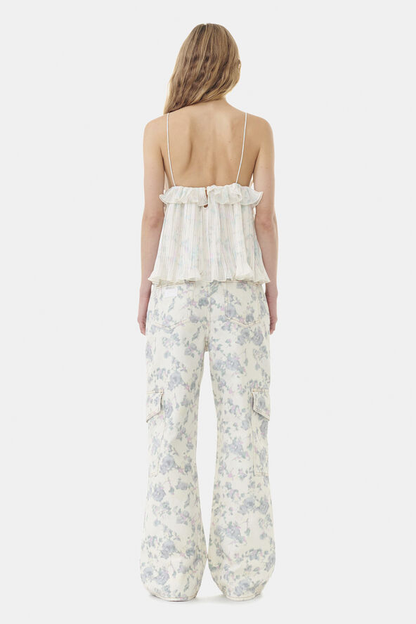 Ganni Pleated Georgette Strap Top Tofu