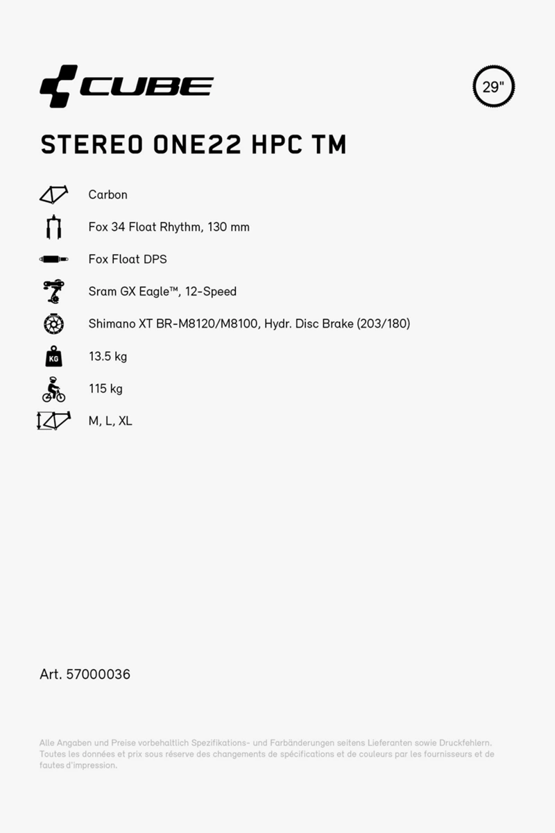 CUBE Stereo ONE22 HPC TM 29 Mountainbike 2024