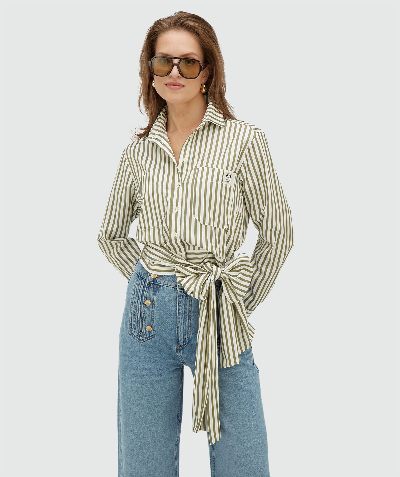 JV-ODELL regular fit blouse met strepen - dark pistachio stripe