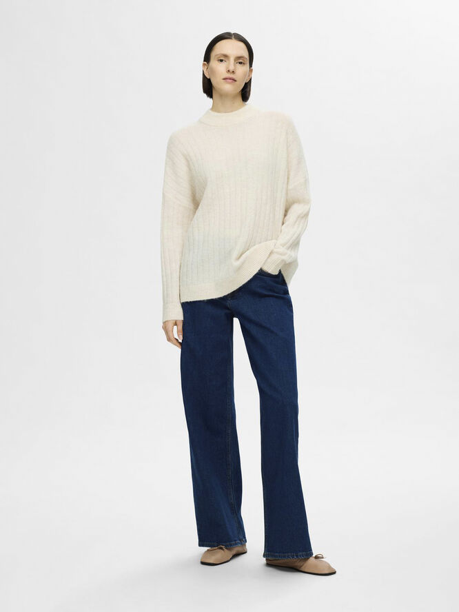 Selected Femme SLFMALINE LS WOOL KNIT HIGH NECK NOOS Birch/melange