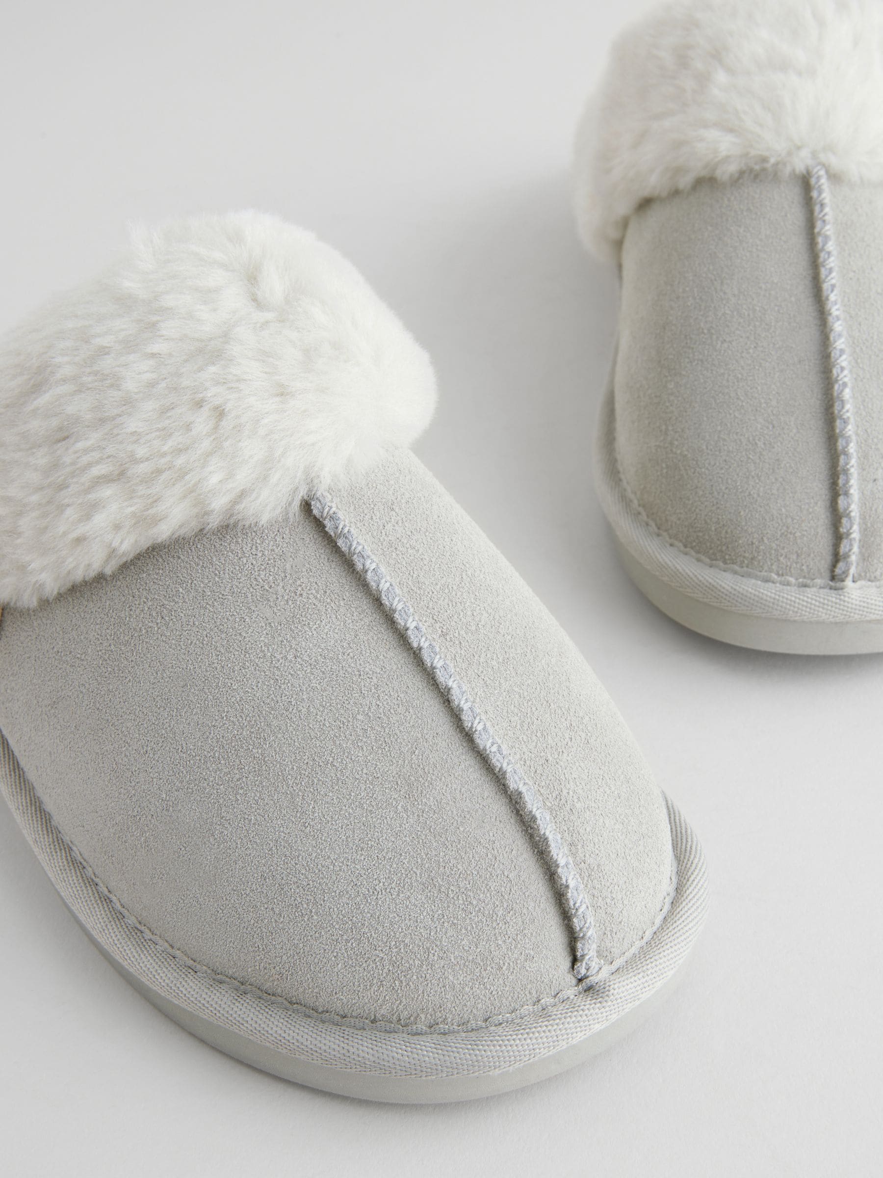 Grijs - Suede Faux Fur Mule Slippers