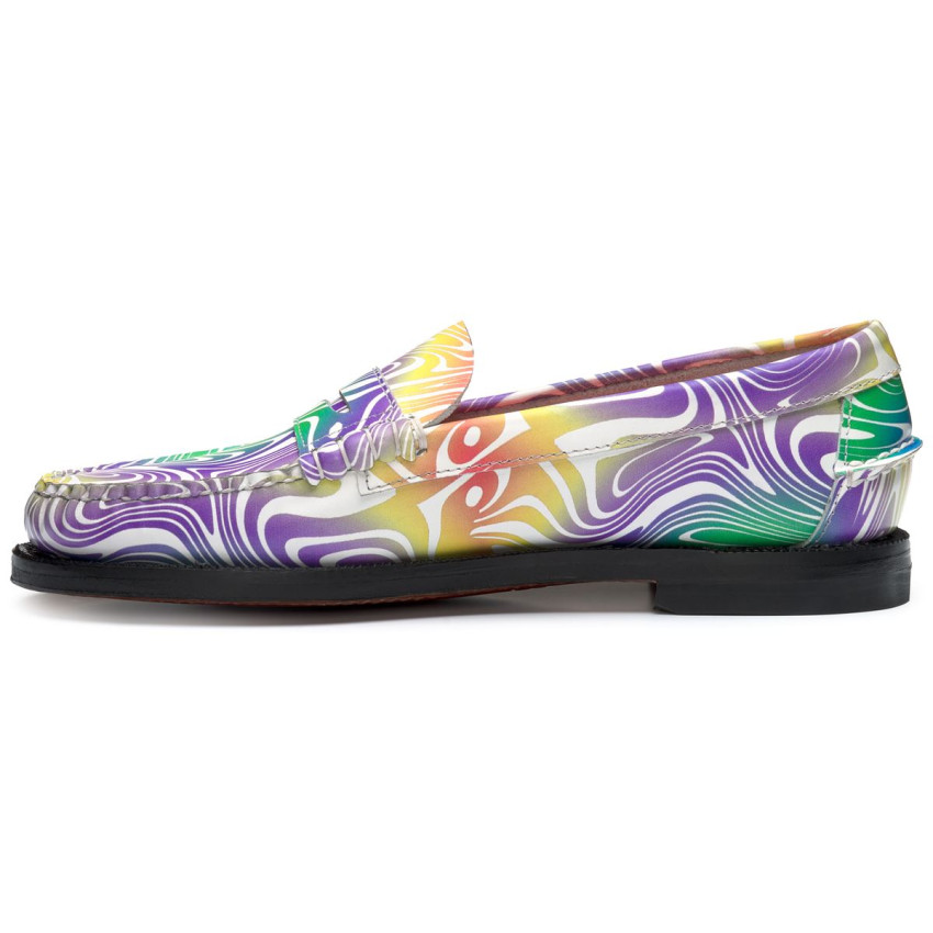 DAN PRINTED WHITE MULTI-Mocassin pour femme en cuir pleine fleur