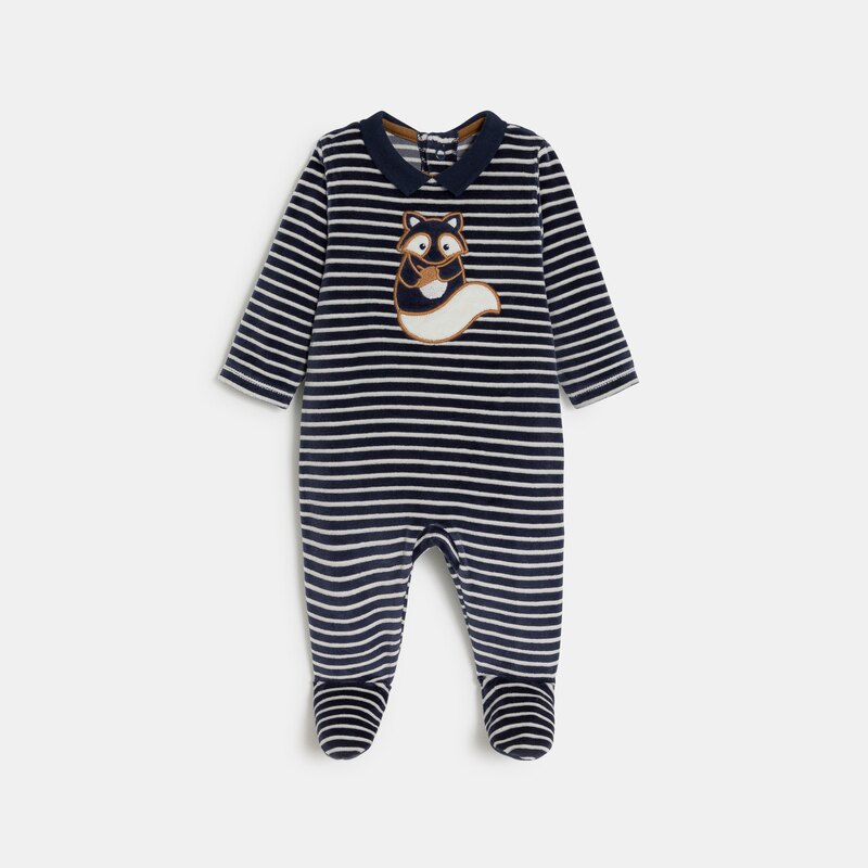 Dors-bien velours rayé renard bleu marine bébé garçon Bleu