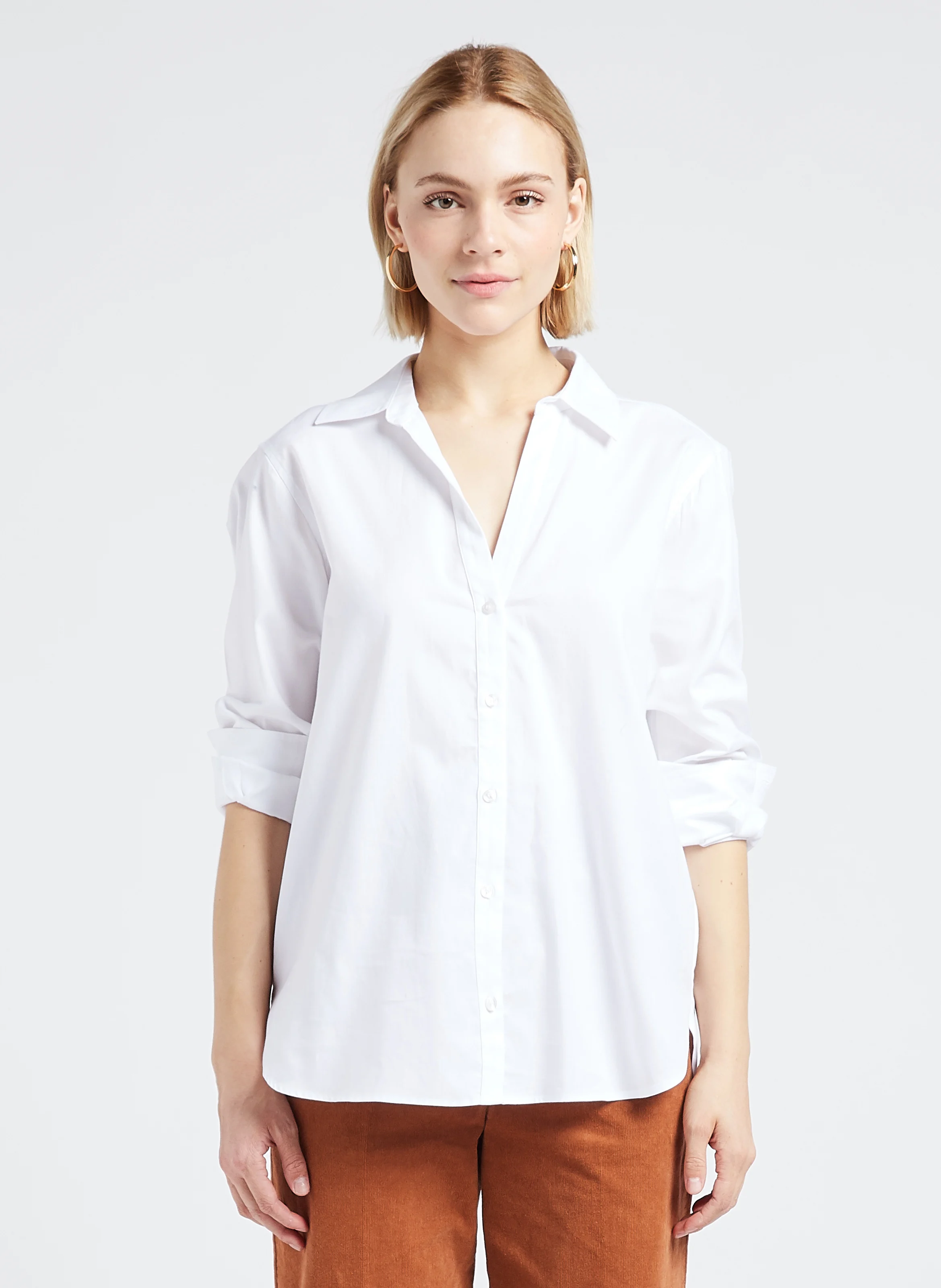 MANDIE - Chemise col classique ample en coton | Blanc