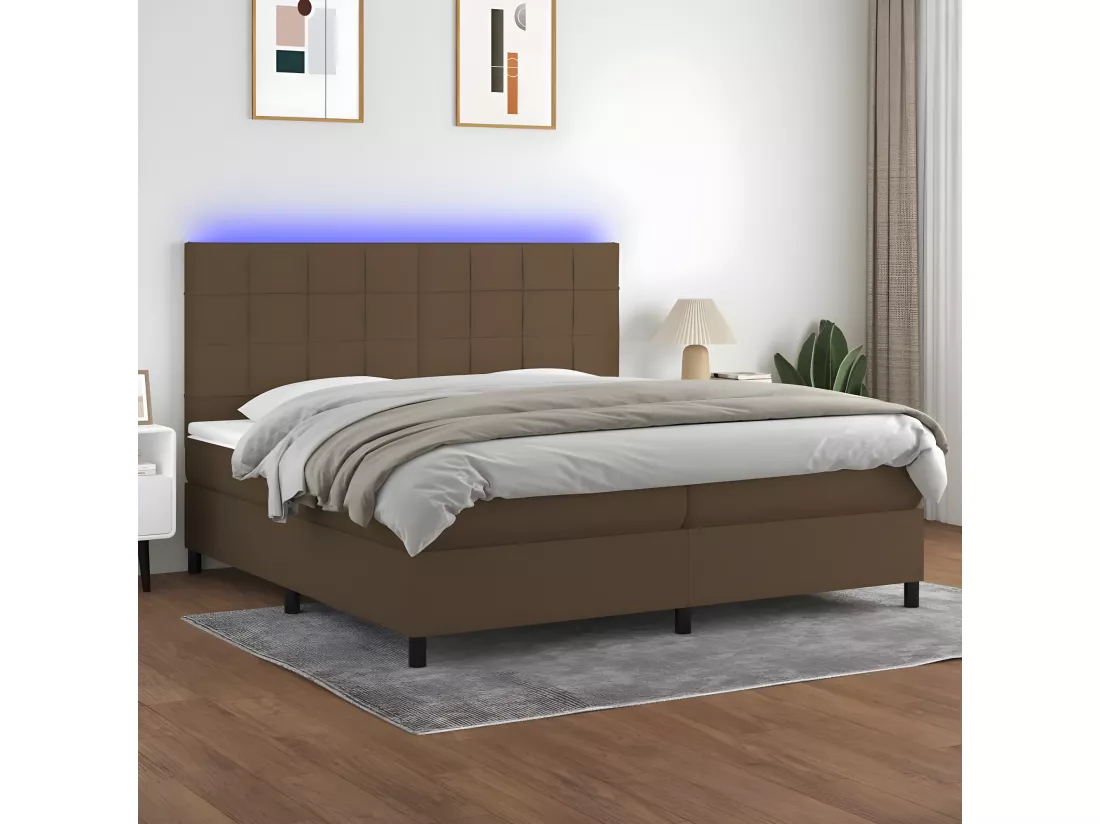 Sommier tapissier matelas et LED Marron foncé 200x200 cm Tissu