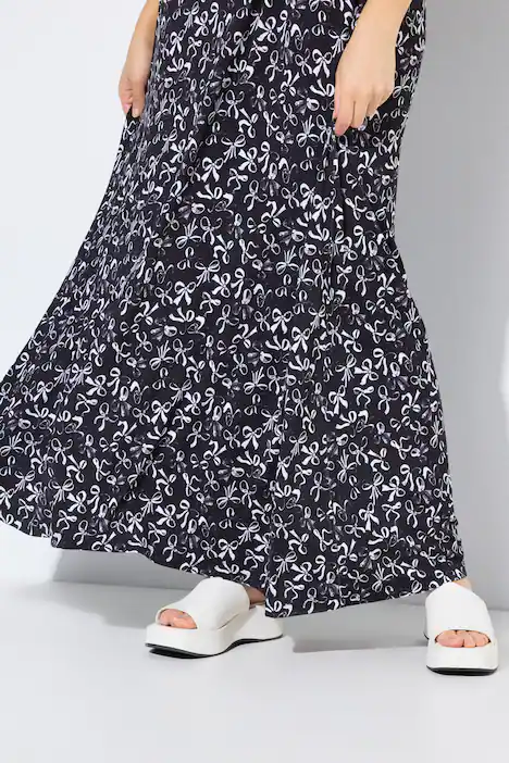 Smok-Kleid, Schleifen, A-Linie, Carré-Ausschnitt, Halbarm, schwarz