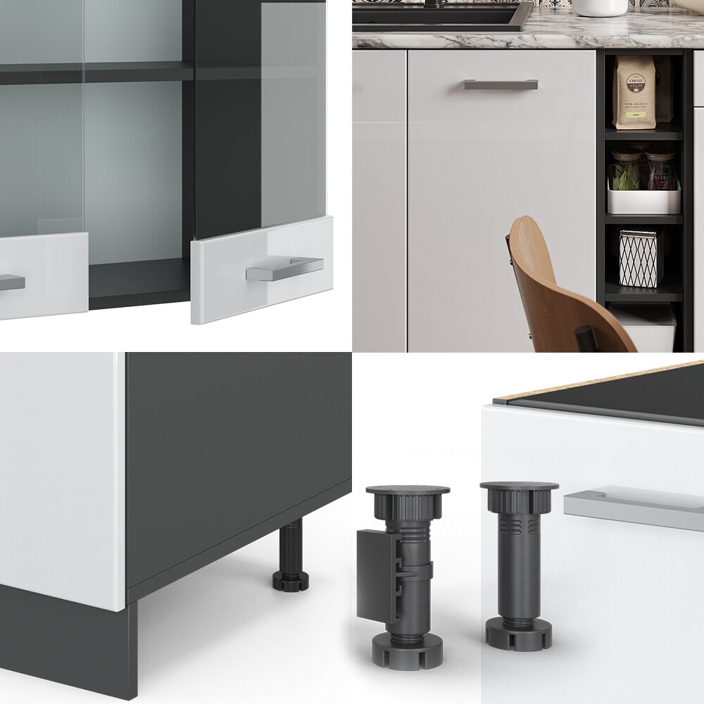 Vicco Küchenzeile Küchenblock Einbauküche R-Line Single Anthrazit Weiß Hochglanz 160 cm