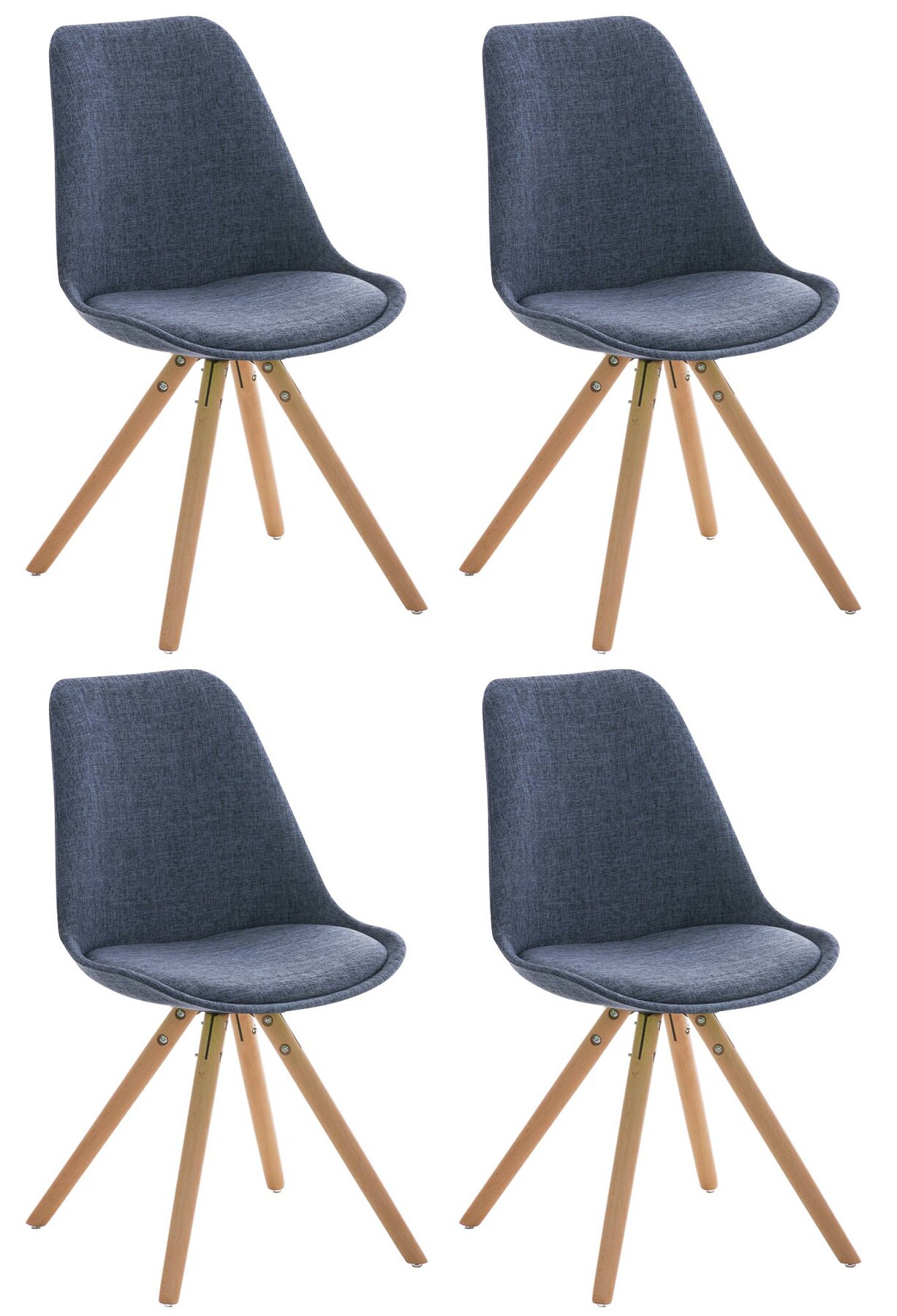 CLP 4er Set Stühle Pegleg Stoff Rund I Gepolsterte Schalensitze Mit Stoffbezug I Runde Holzbeine