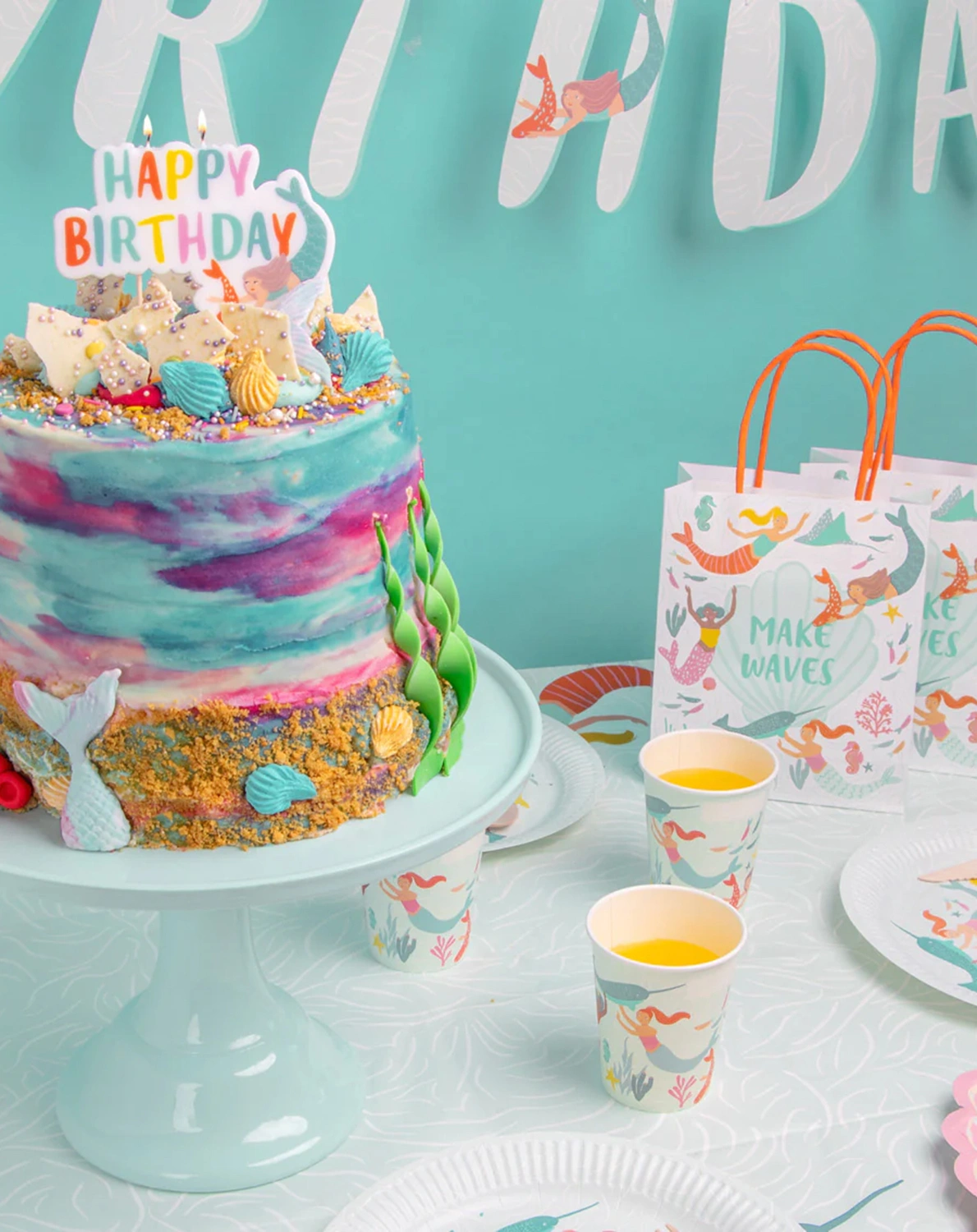 Kerze MAKE WAVES - HAPPY BIRTHDAY in bunt