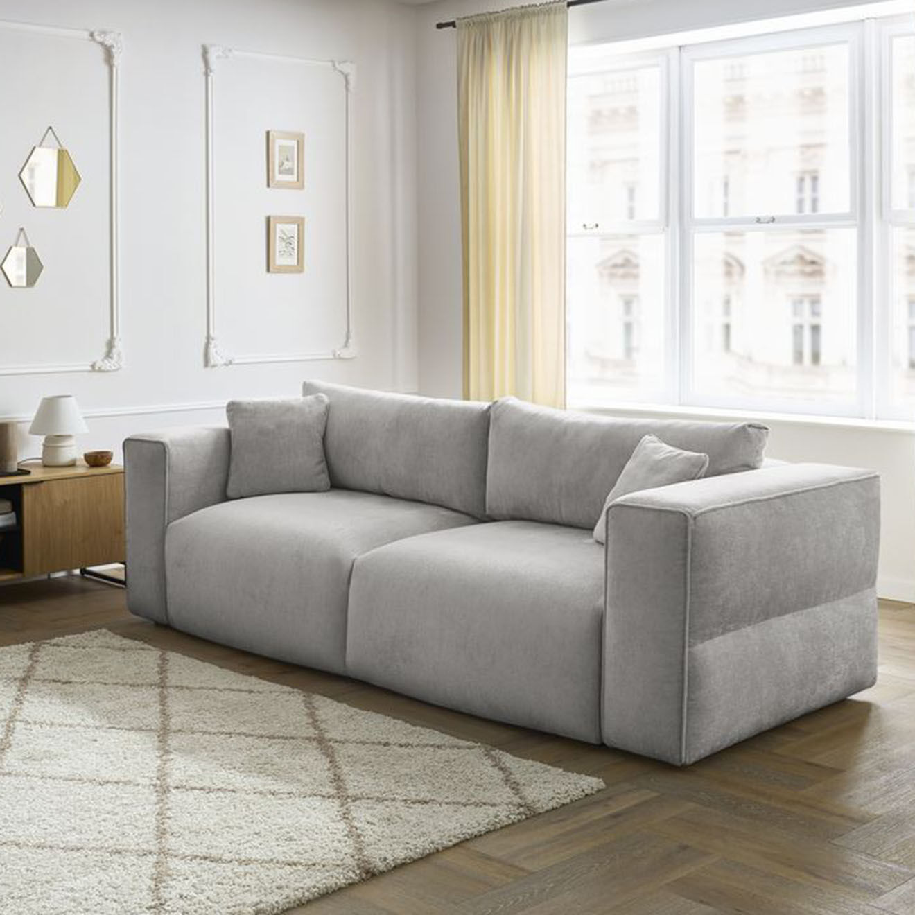 Bobochic Canapé convertible coffre ezechiel gris clair - 265x109x82 cm