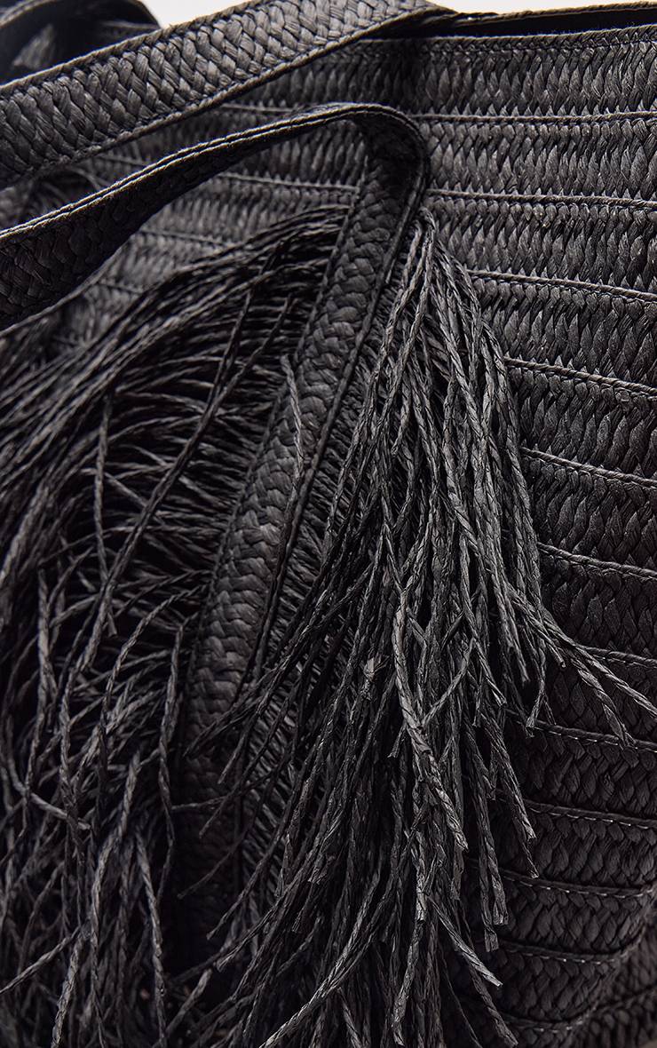 Noir Sac Cabas En Raphia À Franges
