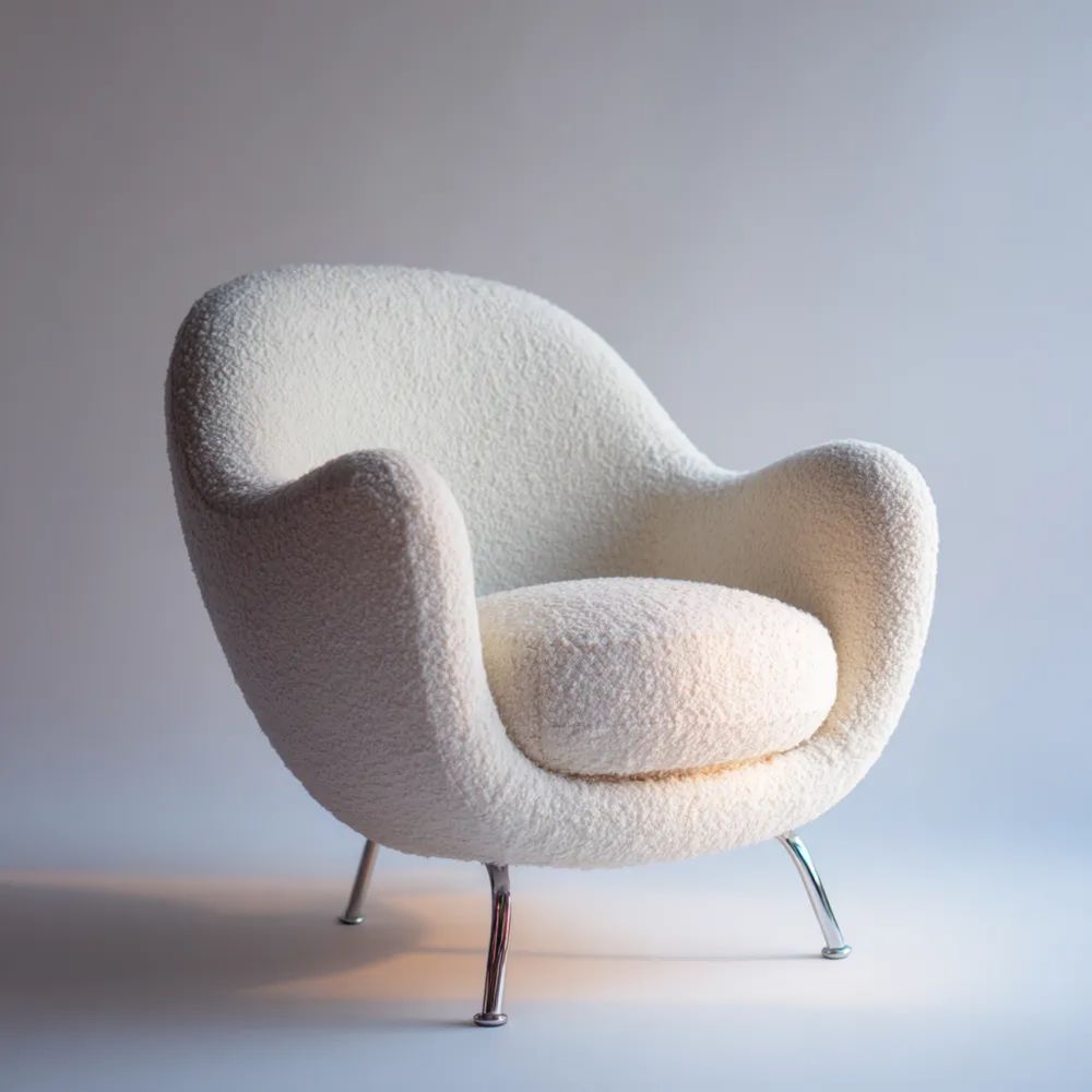 Loungesessel 70x80x85 cm Bouclé Stoff Creme – Modernes Design