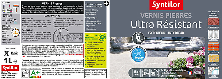 Vernis extérieur pierres Aquaréthane mat Syntilor 1 L