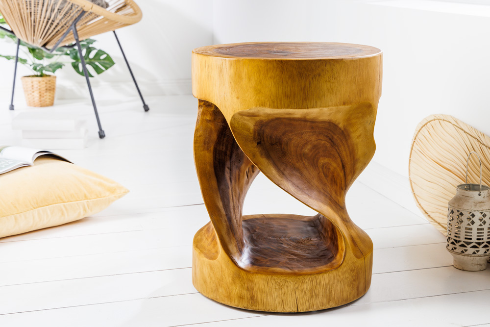 Skulp­tu­raler Beistelltisch ARTE 35cm natur Suarholz rund handmade in Bali Sitzhocker