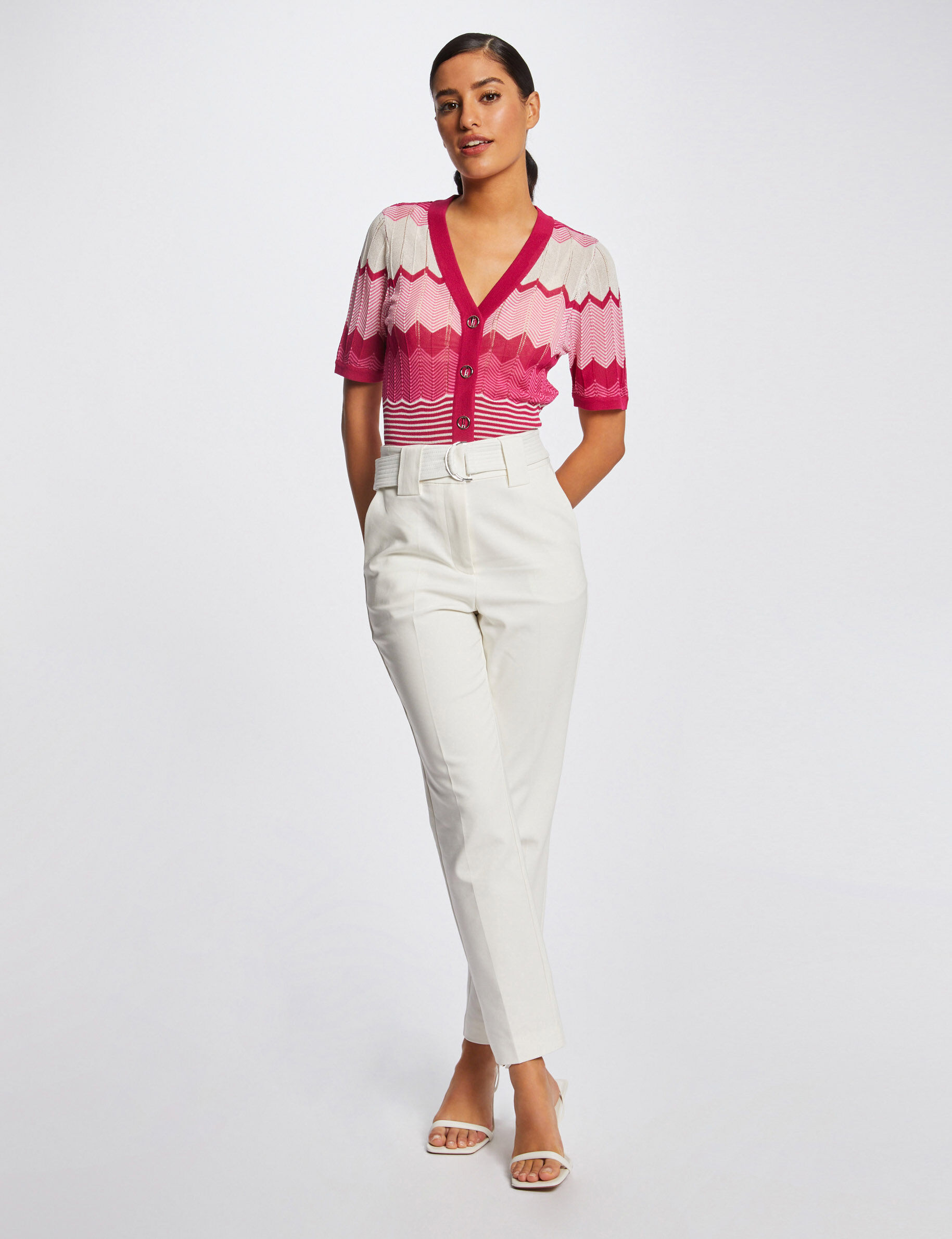 Pull manches courtes imprimé chevron rose fonce femme - rose_fonce