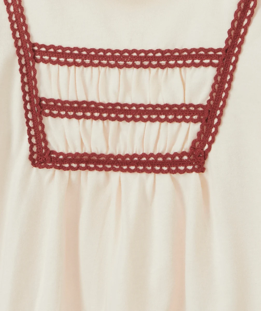 T-SHIRT FILLE EN COTON ÉCRU AVEC DÉTAILS BRODÉS
