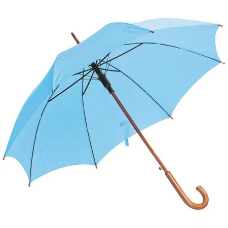 Macma Automatik-Regenschirm mit gebogenem Holzgriff und Holzspitzen, hellblau