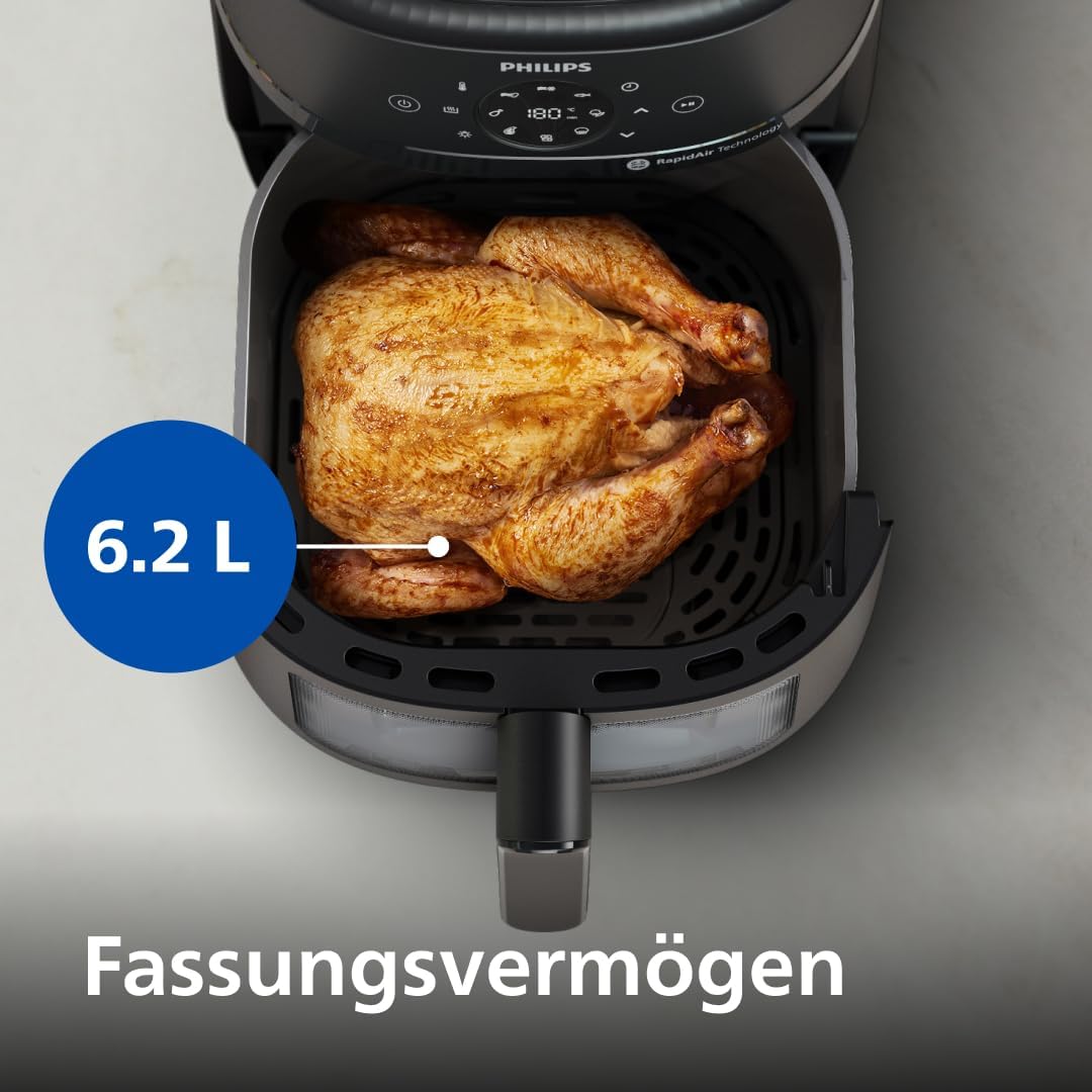 Philips Airfryer 2000 Series – Standard 6.2L Heißluftfritteuse mit Sichtfenster, RapidAir Technologie, 90% weniger Fett, leicht zu Reinigen, Touchscreen, energie- & platzsparend (NA230/00)