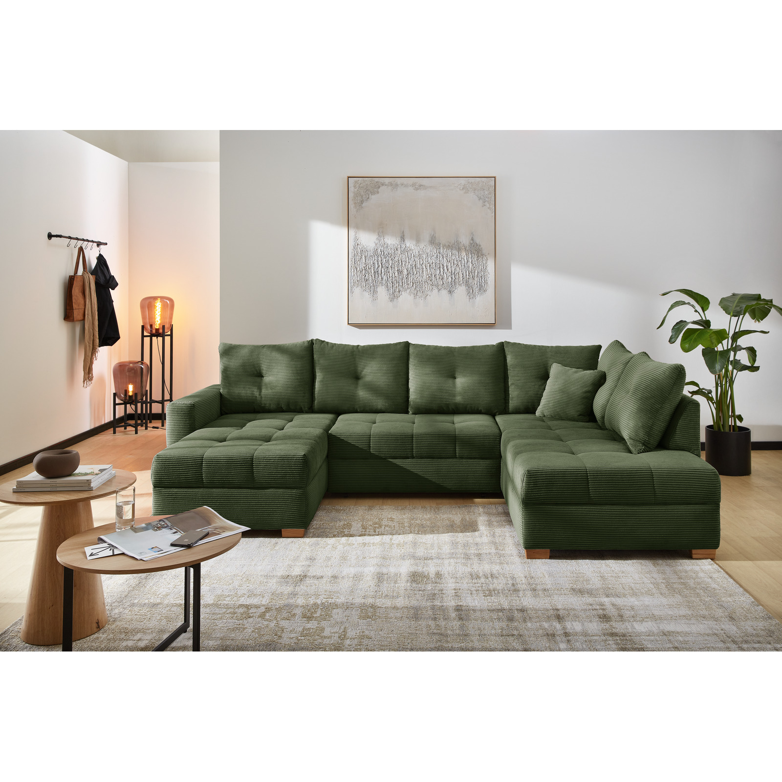 Wohnlandschaft Leon Stoff Cord grün