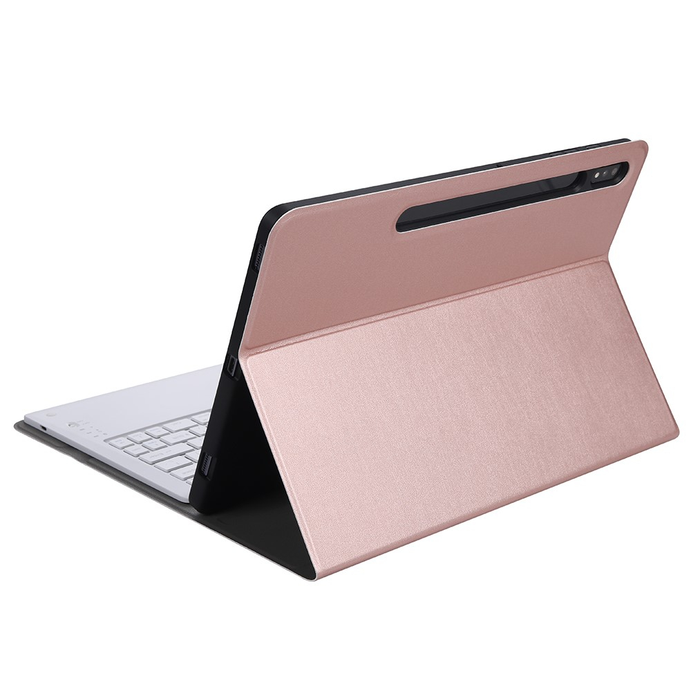 Samsung Galaxy Tab S8  Plus / Tab S7 FE 5G / Tab S7  Plus Leder Tasche mit Bluetooth Tastatur (QWERTY)   S-Pen Halterung - Roségold
