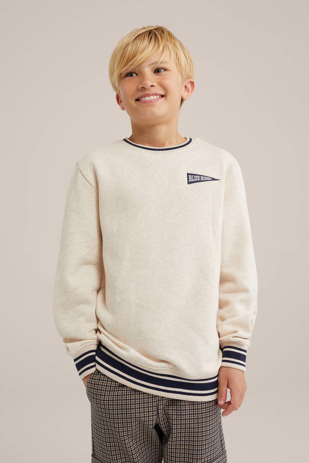 WE Fashion sweater ecru/donkerblauw