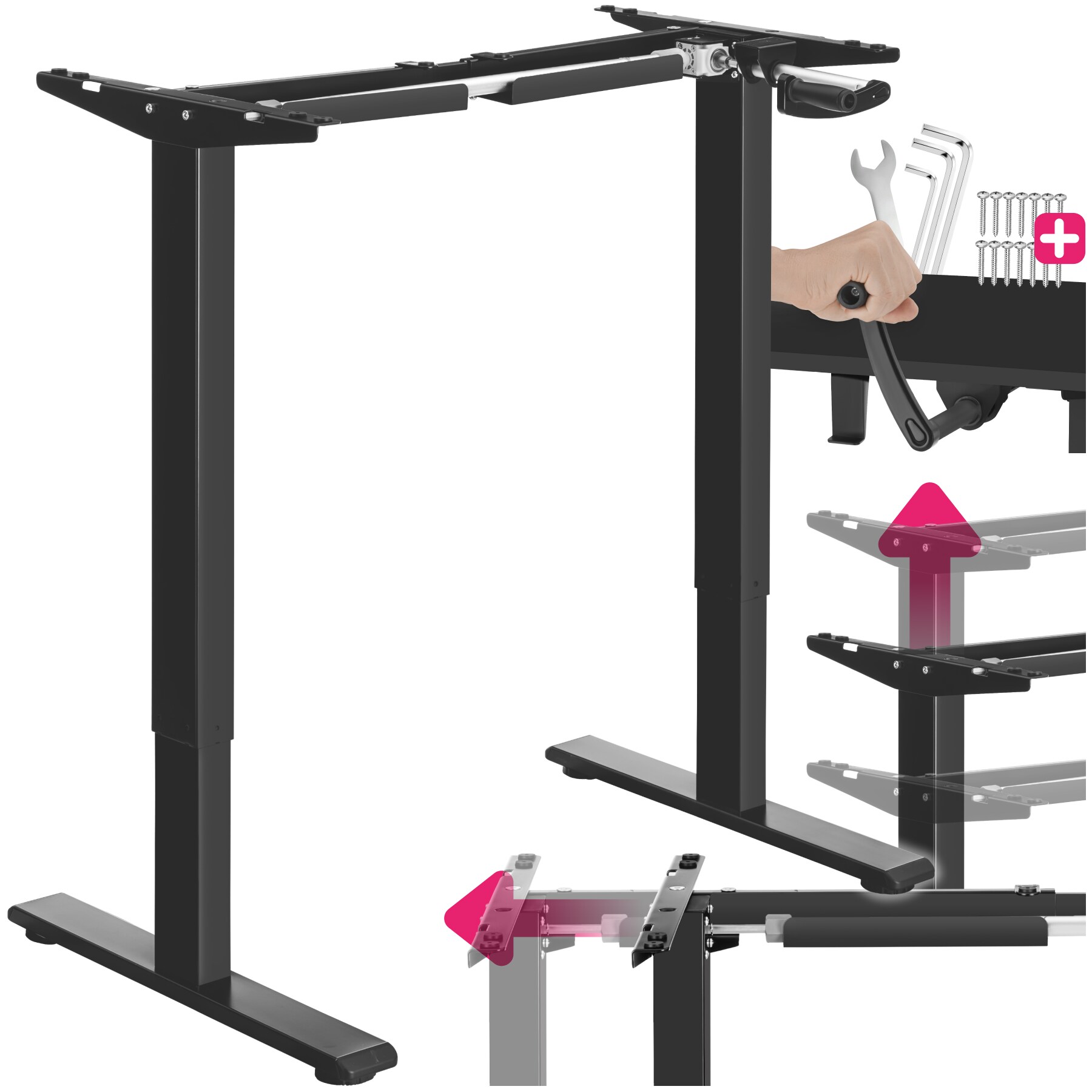tectake® Tischgestell , stufenlos höhenverstellbar mit Handkurbel, breitenverstellbar, 84 - 129 x 60 x 71 - 121 cm