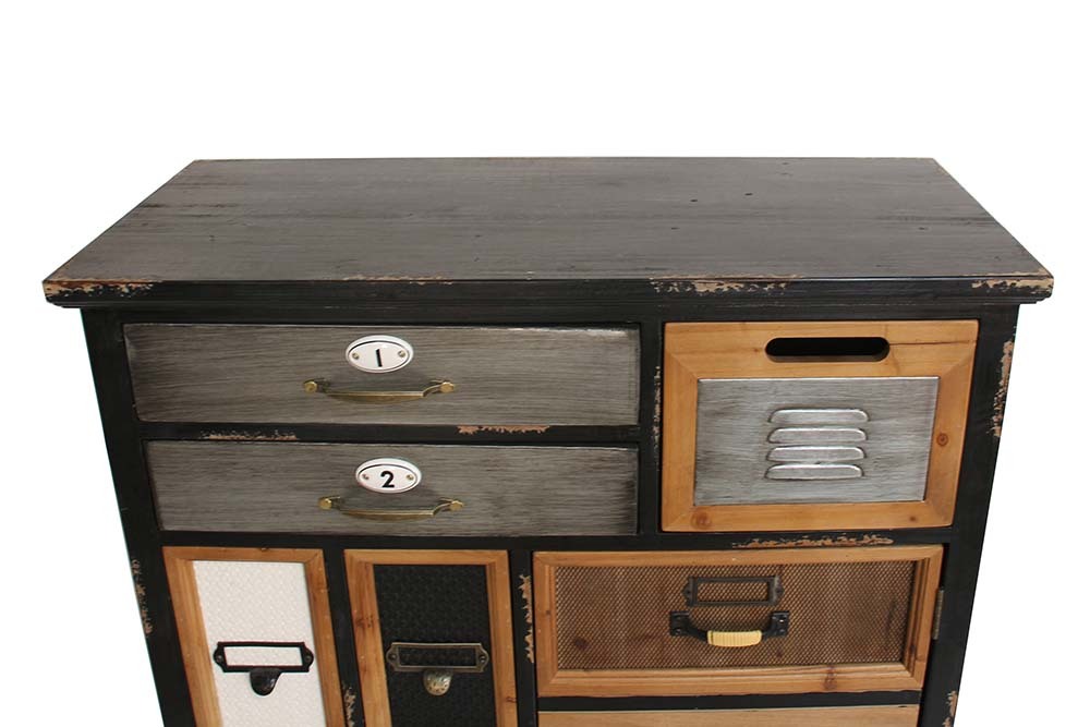 Industrial Schubladenschrank SECRETS 150cm braun schwarz Metall Pinienholz Vintage