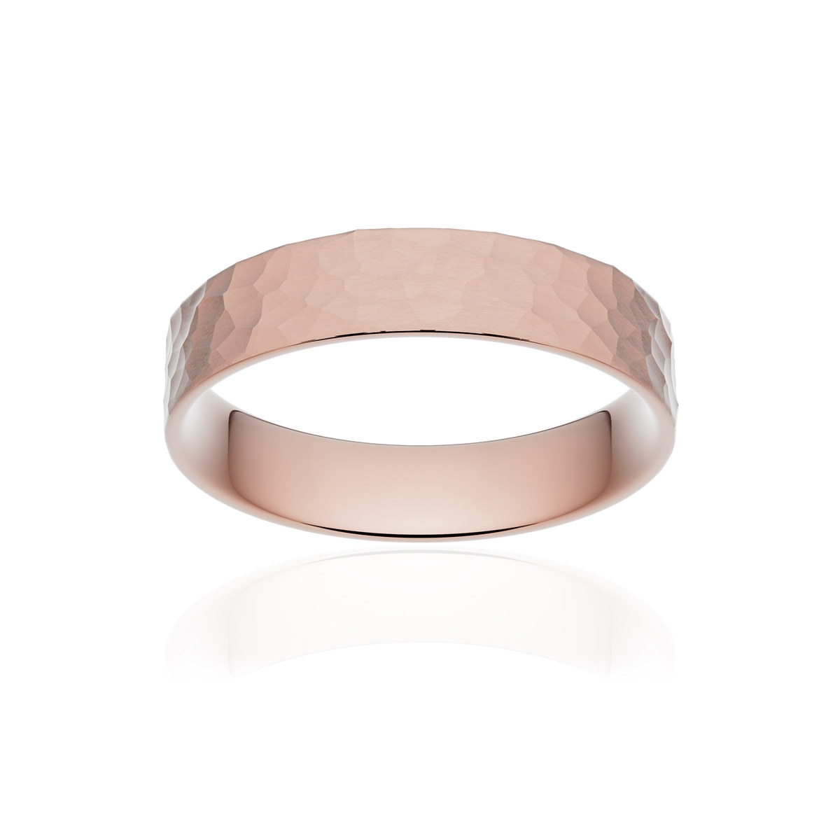 Alliance or 750 rose martelé ruban plat confort 4,5mm