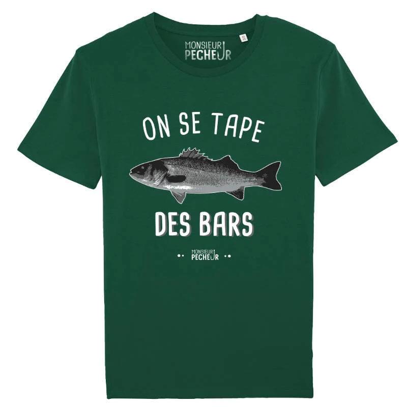 Tee Shirt Manches Courtes Homme Monsieur Pêcheur On Se Tape Des Bars - Vert