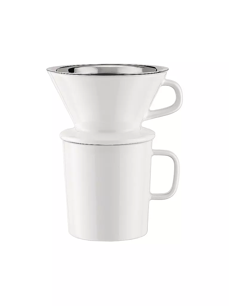 ALESSI Kaffee Set 3-tlg SLOW COFFEE Glas/Weiss/Edelstahl transparent