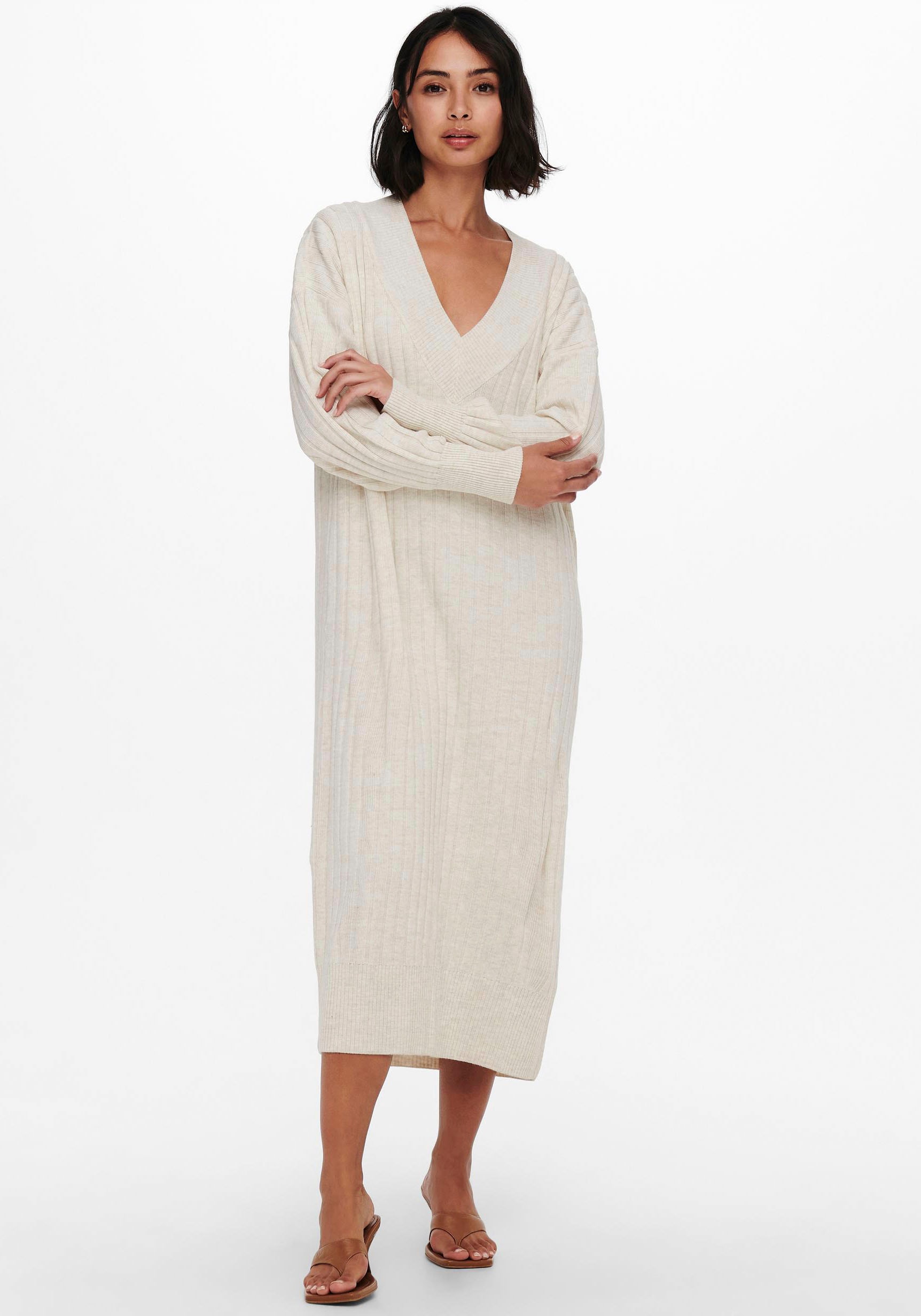 ONLY Strickkleid »ONLNEW TESSA L/S MIDI V DRESS« mit tiefem V-Ausschnitt mit breiter Blende