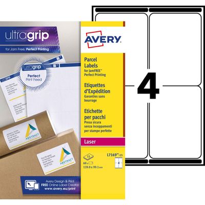 Avery - 60 Étiquettes d'expédition blanches - 99,1 x 139 mm - Impression laser - réf L7169-15