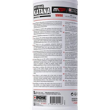 Huile moteur Ipone KATANA OFF-ROAD - 10W60 100% synthése - 1 LITRE Universel