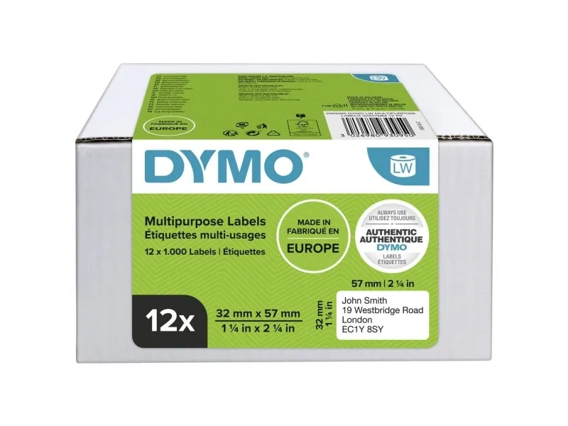 DYMO LabelWriter - Papir - selv-klæbende - hvid - 32 x 57 mm 12000 rulle(r) (12 rulle(r) x 1000 etiketter til flere formål